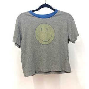 American Eagle Tailgate Cropped Happy Face Vintage Grey Heather